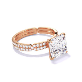 Asscher cut engagement ring with a pave Chance band in rose gold