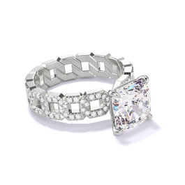 Cushion Cut Solitaire Engagement Ring on a Pave 16 Link Band in Platinum