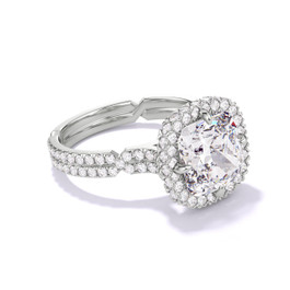 Cushion Cut Wrapped Halo Engagement Ring on a Pave Chance Band in Platinum