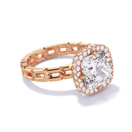Cushion Cut Halo Engagement Ring on a 16 Link Rose Gold Band