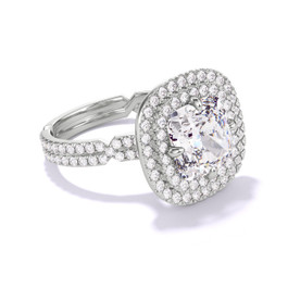 Platinum Cushion Cut Double Halo Engagement Ring on a Pave Chance Setting