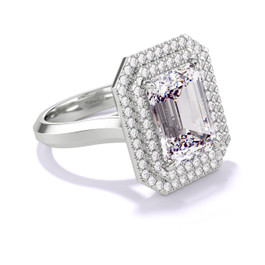 Emerald Cut Diamond Double Halo Ring with a Platinum Three Phases Setting