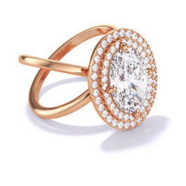 Rose Gold Oval Engagement Ring with a Double Halo Axis Setting