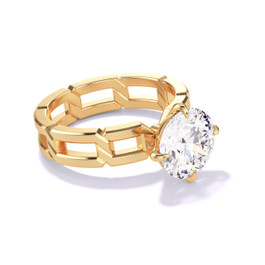 Gold Round Engagement Ring with a Compass 4 Prong 8 Link Setting