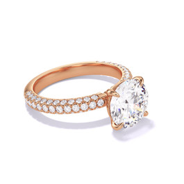 Rose Gold Round Engagement Ring with a Classic 4 Prong Three Phases Triple Pave Band