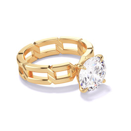 Gold Round Engagement Ring with a Classic 4 Prong 8 Link Setting