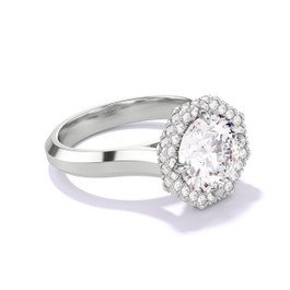 Platinum Round Engagement Ring with an Octagon Halo Three Phases Setting