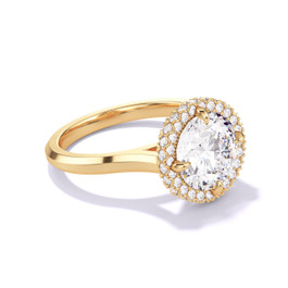 Gold Round Engagement Ring with a Wrapped Halo on Slim Band