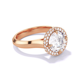 Rose Gold Round Engagement Ring with a Wrapped Halo Three Phases Band