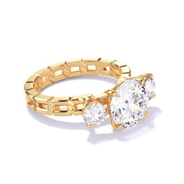 Gold Round Engagement Ring with a Three Stone 16 Link Setting