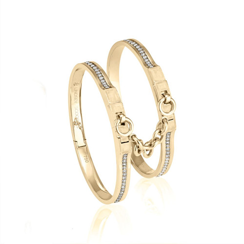 oath double cuff bracelets in yellow gold with pave diamond row; pave diamond cuff bracelets