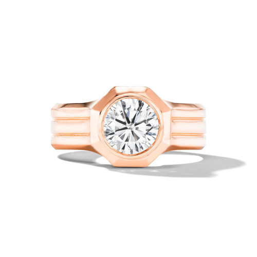 Shied Octagon Round Diamond Engagement Ring with a Triple Band in Rose Gold
