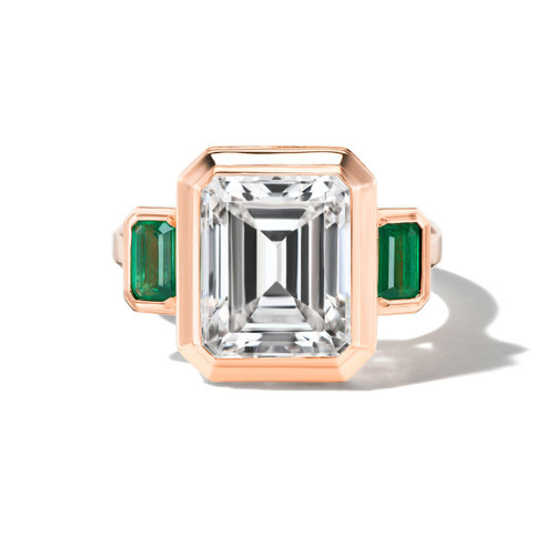 Emerald-and-diamond-three-stone-ring-rose-gold