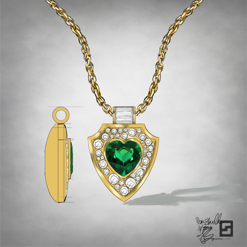 Shield-necklace-with-heart-shaped-green-tourmaline