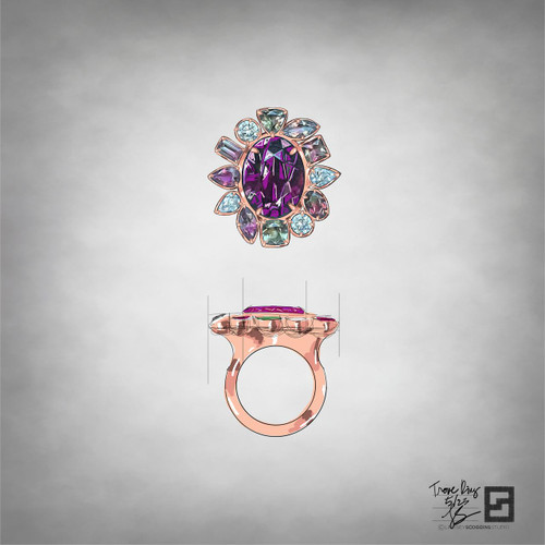 Trove-flower-ring-with-garnet-and-bicolored-tourmalines