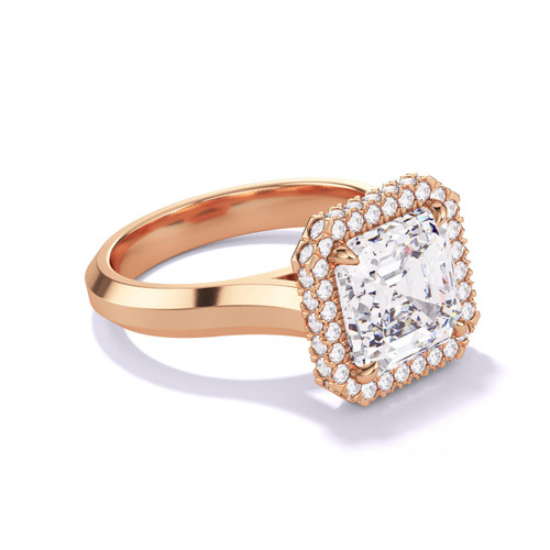 Rose Gold Asscher Cut Halo Diamond Engagement Ring