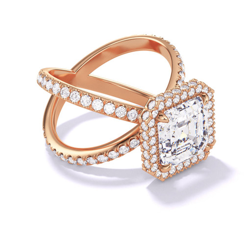 Rose Gold Pave Split Shank Asscher Cut Engagement Ring