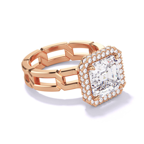 Asscher Halo Engagement Ring Setting in Rose Gold