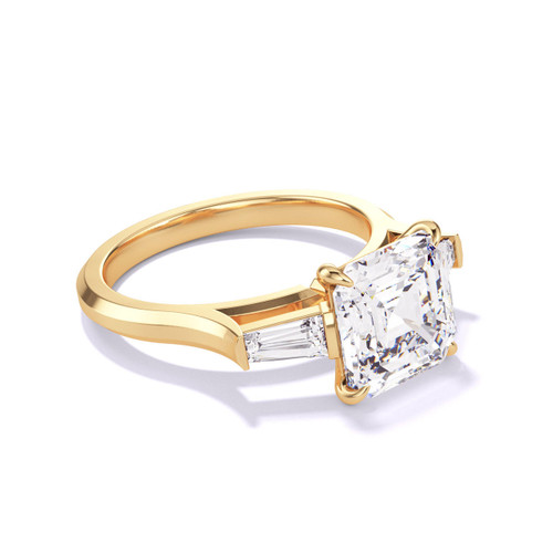 Yellow Gold Asscher Cut Engagement Ring with Baguettes
