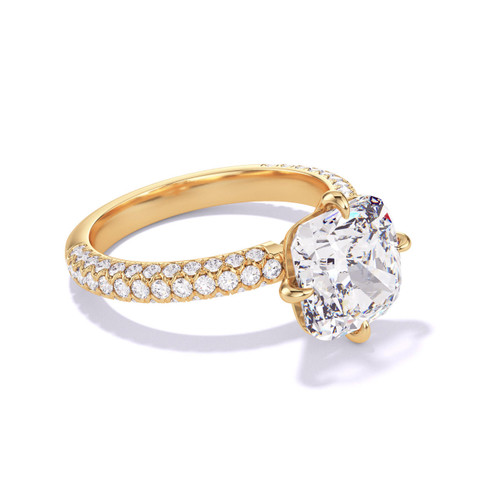 Yellow Gold Cushion Cut Engagement Ring with Pave Band