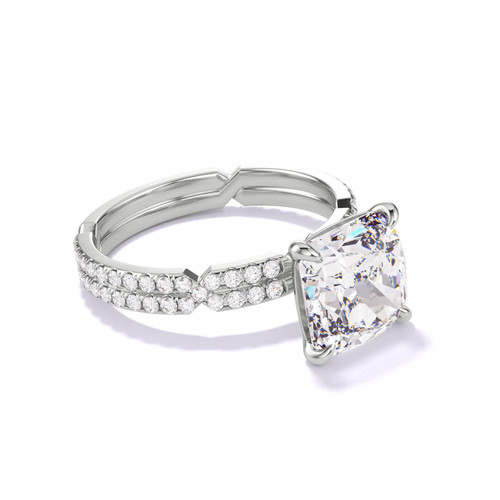 Cushion Cut Solitaire Engagement Ring on a Pave Chance Band in Platinum