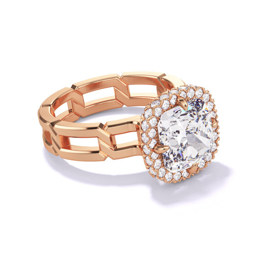 Cushion Cut Halo Diamond Engagement Ring on an 8 Link Rose Gold Band