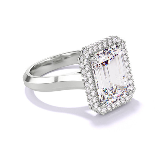 Emerald Cut Halo Engagement Ring with a Platinum Three Phases Setting