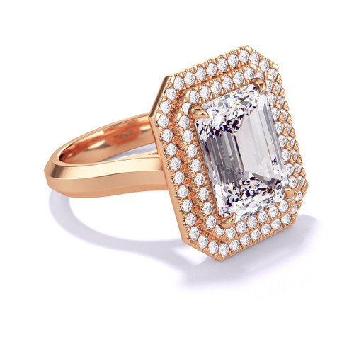 Double Halo Emerald Cut Ring