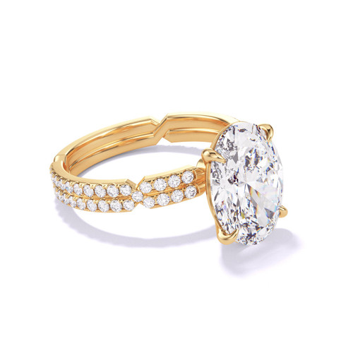 Gold Oval Engagement Ring with a Classic 4 Prong Chance Pave Setting