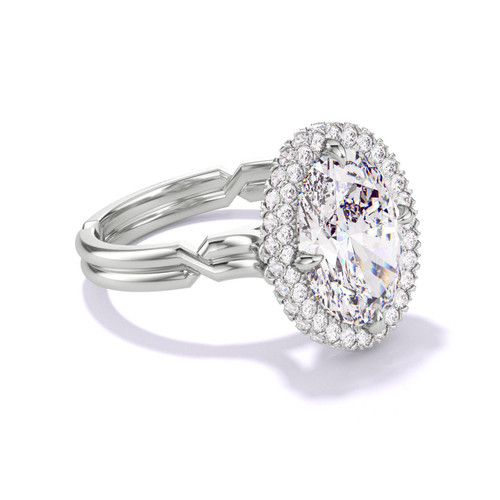 Platinum Oval Engagement Ring with a Wrapped Halo Chance Setting
