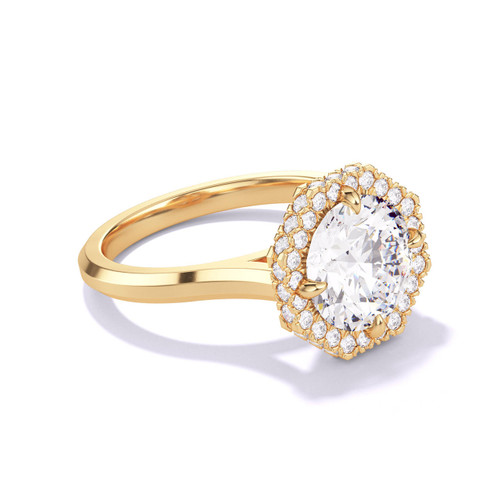 Gold Round Engagement Ring with an Octagon Halo Slim Three Phases Setting