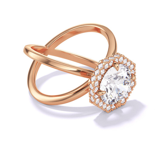 Rose Gold Round Engagement Ring with an Octagon Halo Axis Setting