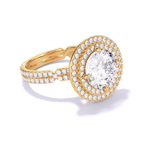 Gold Round Engagement Ring with a Double Halo Chance Pave Setting