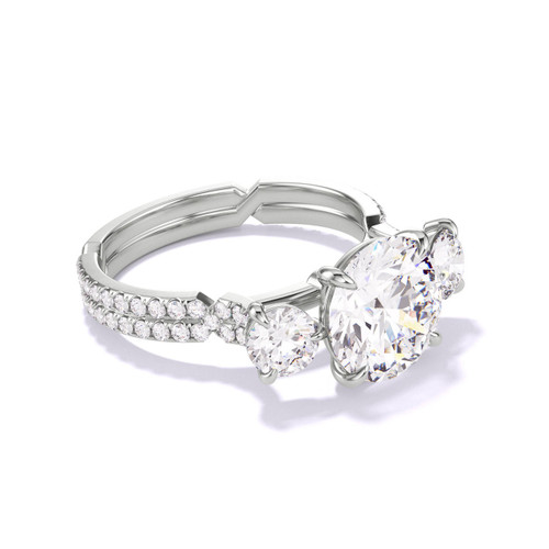 Platinum Round Engagement Ring with a Three Stone Pave Chance Setting