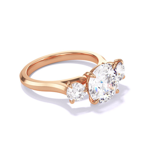 Rose Gold Round Engagement Ring with a Three Stone Slim Band Setting