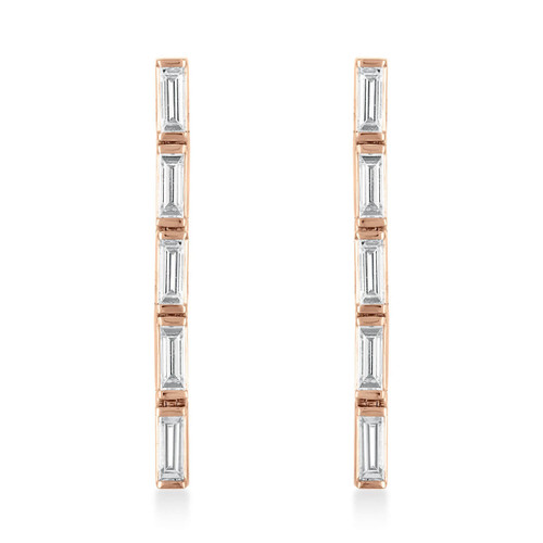 18ct White Gold Claw Set Baguette & Round Diamond Earrings - Bellagio  Jewellers