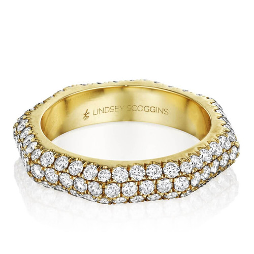 Still Triple Row Pave Diamond Ring in Yellow Gold and diamond