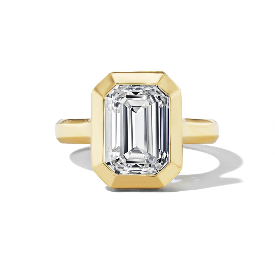 Bezel Set Emerald Cut Diamond Ring | Lindsey Scoggins