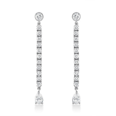 Platinum DIAMOND EARRINGS & PEARL Drops - Long, Dangly, Vintage - Ruby Lane