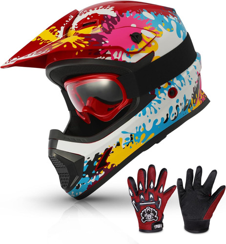 Dot Youth & Kids Motorcycle Off-Road Helmet Full Face Motocross Street Dirt Bike Mountain Bike BMX MX ATV Helmet+Goggles+Gloves New