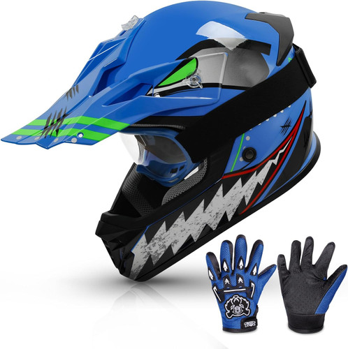 DOT Youth Kids Dirt Bike Helmet Youth Motocross Helmet Full Face ATV Four Wheeler Motorcycle BMX Helmet for Boys Girls, Off-Road Protective Gear with Goggles Gloves New