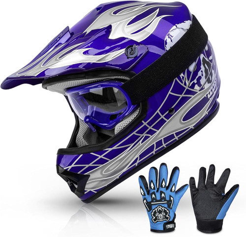 DOT Youth Kids Dirt Bike Helmet Youth Motocross Helmet Full Face ATV Four Wheeler Motorcycle BMX Helmet for Boys Girls, Off-Road Protective Gear with Goggles Gloves New