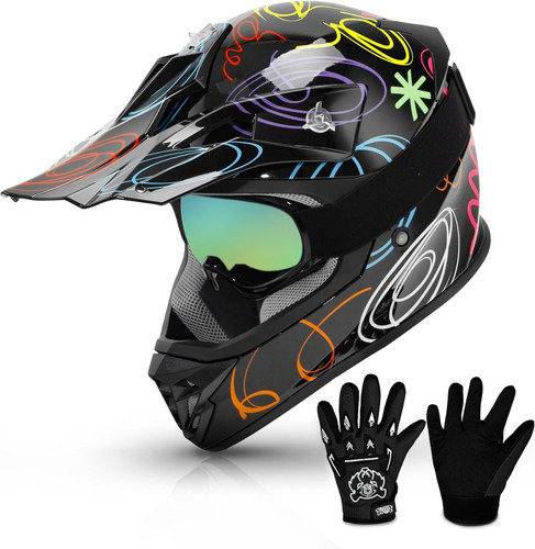 DOT Youth Kids Dirt Bike Helmet Youth Motocross Helmet Full Face ATV Four Wheeler Motorcycle BMX Helmet for Boys Girls, Off-Road Protective Gear with Goggles Gloves New