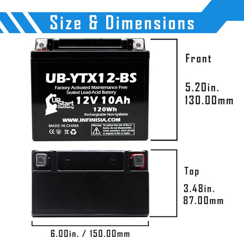 Replacement for 1985 Honda ATC250ES Big Red 250 CC Factory Activated, Maintenance Free, ATV Battery - 12V, 10Ah, UB-YTX12-BS