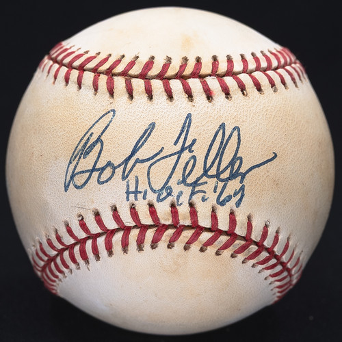 Bob Feller HOF 62 Signed Official American League Baseball 1990s JSA COAr HOF 87 Signed Official American League Baseball 1990s JSA COA