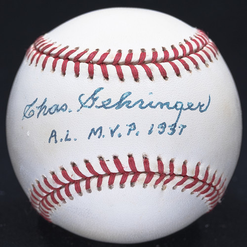 Chas Gehringer AL MVP 1937 Signed Official American League Baseball JSA COA