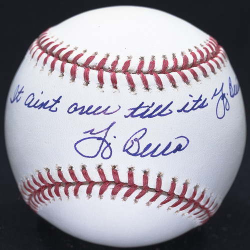 Yogi Berra Signed 2X It Ain't Over Till It's Yogi Berra Signed OAL Baseball JSA