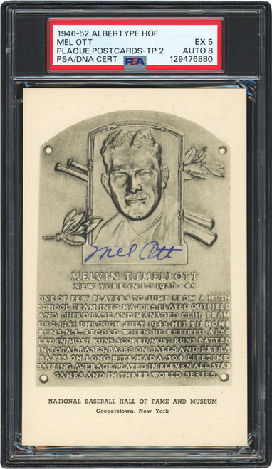 Mel Ott Signed Albertype HOF Plaque Postcard EX 5 Auto Grade 8 (POP 1 of 1)