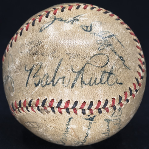 1932 Yankees World Series Champion Signed Baseball Babe Ruth Lou Gehrig JSA LOA