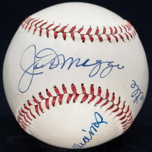Unique Mickey Mantle Joe DiMaggio Ted Williams Signed OAL Harridge Baseball JSA